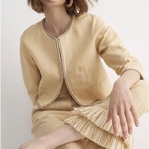NWT J. Crew beige linen Lady jacket with ivory taupe raffia Rick rack trim Sz 20